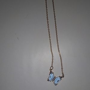 14k gold plated blue crystal butterfly necklace